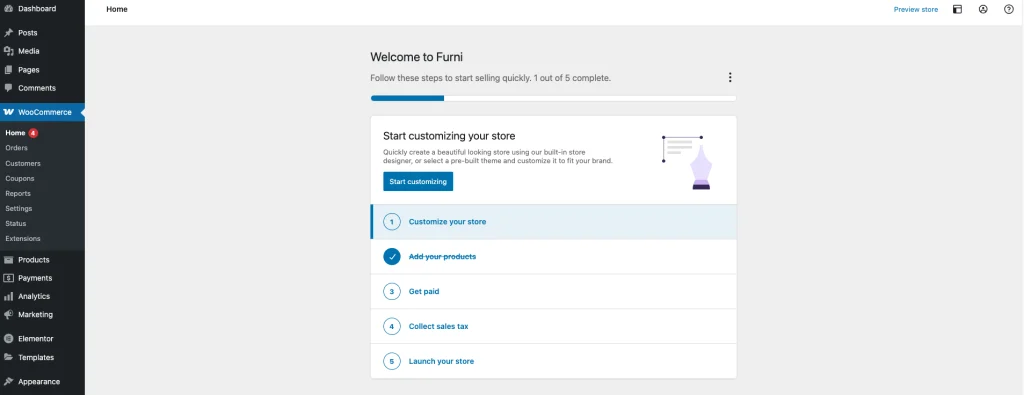 Làm thế nào để tạo website bán hàng bằng Wordpress? 3 Giao diện quản trị của WooCommerce