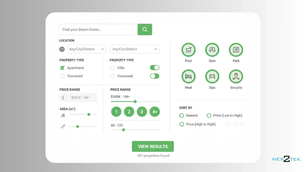Bí Quyết Thiết Kế Website Bất Động Sản: Từ Zero Đến Chuyển Đổi Triệu Đô 7 Hệ thống lọc & tìm kiếm nâng cao